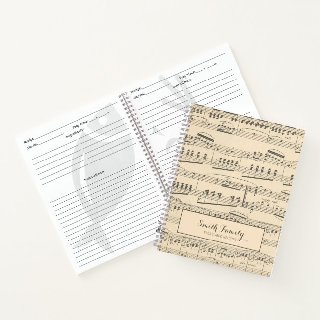 Personalized Vintage Antique Sheet Music Recipe Notebook (Inside)