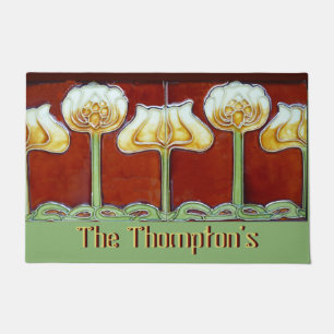 Personalized Vintage Art Nouveau Lotus Flower Tile Doormat