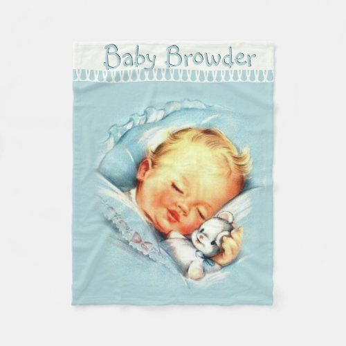 Personalized Vintage Baby Boy  Blue Blanket