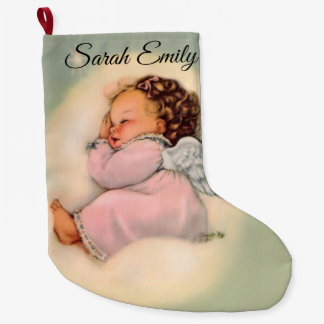 Personalized Vintage Baby Girl Angel Sleeping Large Christmas Stocking