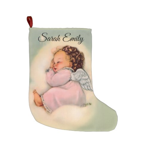 Personalized Vintage Baby Girl Angel Sleeping Large Christmas Stocking