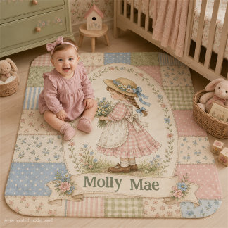 Personalized Vintage Baby Girl Floral Nursery Blanket