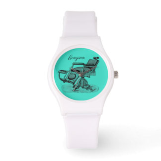 Personalized Vintage Barber Chair Blue Watch