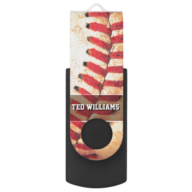 Personalized vintage baseball ball flash drive (Back (Vertical))
