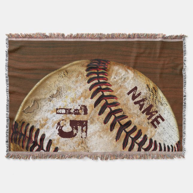 Personalized Vintage Baseball Blankets Name Number (Front)
