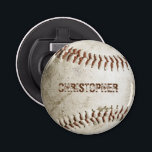 Personalized Vintage Baseball Bottle Opener<br><div class="desc">A photo of a worn baseball provides the background for this personalized bottle opener featuring a customizable name in distressed font in a shade of reddish brown that matches the stitching. Ideal for the baseball or sports fan on your gift list.</div>
