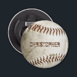 Personalized Vintage Baseball Bottle Opener<br><div class="desc">A photo of a worn baseball provides the background for this personalized bottle opener featuring a customizable name in distressed font in a shade of reddish brown that matches the stitching. Ideal for the baseball or sports fan on your gift list.</div>