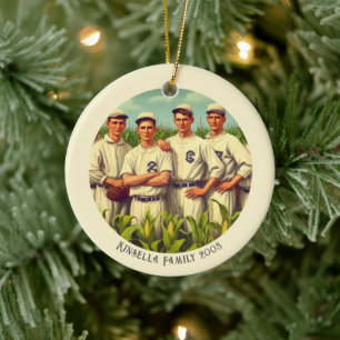 Personalized Vintage Baseball Christmas Holiday Ceramic Ornament