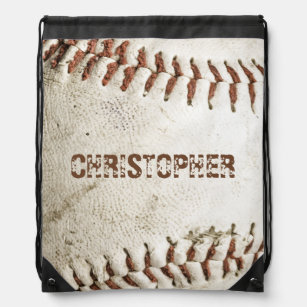 Personalized Vintage Baseball Drawstring Bag