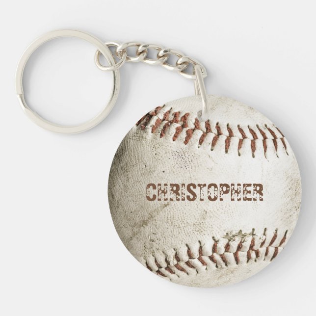 Personalized Vintage Baseball Keychain (Front)