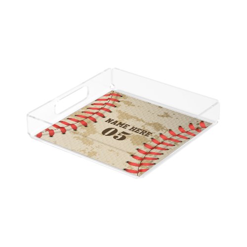 Personalized Vintage Baseball Name Number Retro Acrylic Tray