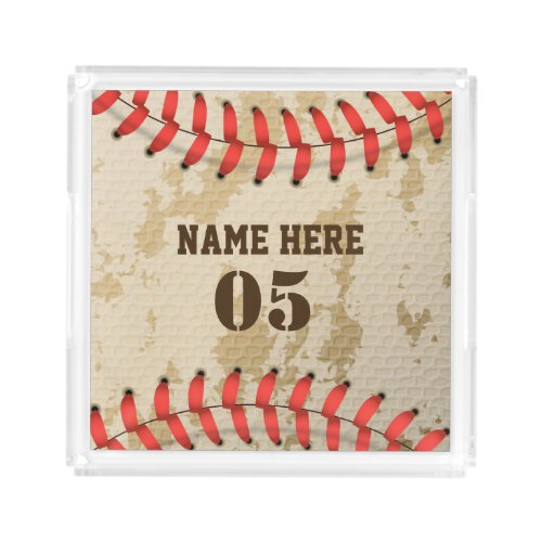 Personalized Vintage Baseball Name Number Retro Acrylic Tray