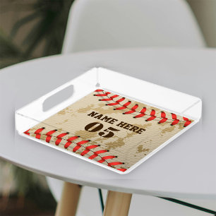 Personalized Vintage Baseball Name Number Retro Acrylic Tray