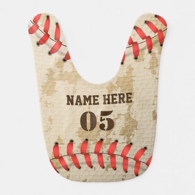Personalized Vintage Baseball Name Number Retro Baby Bib (Front)