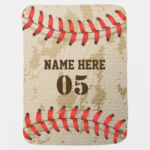 Personalized Vintage Baseball Name Number Retro Baby Blanket
