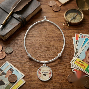 Personalized Vintage Baseball Name Number Retro Bangle Bracelet