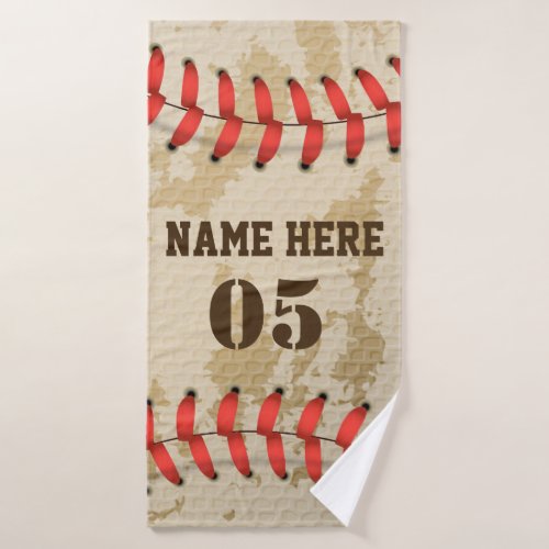 Personalized Vintage Baseball Name Number Retro Bath Towel