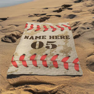 Personalized Vintage Baseball Name Number Retro Beach Towel