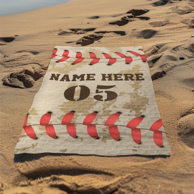 Personalized Vintage Baseball Name Number Retro Beach Towel (Creator Uploaded)