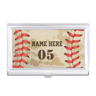 Personalized Vintage Baseball Name Number Retro Business Card Case