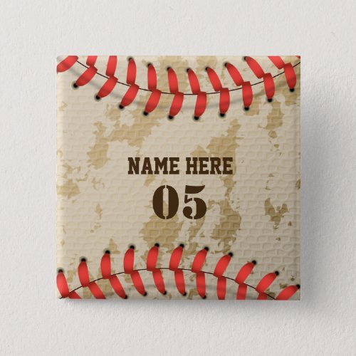Personalized Vintage Baseball Name Number Retro Button