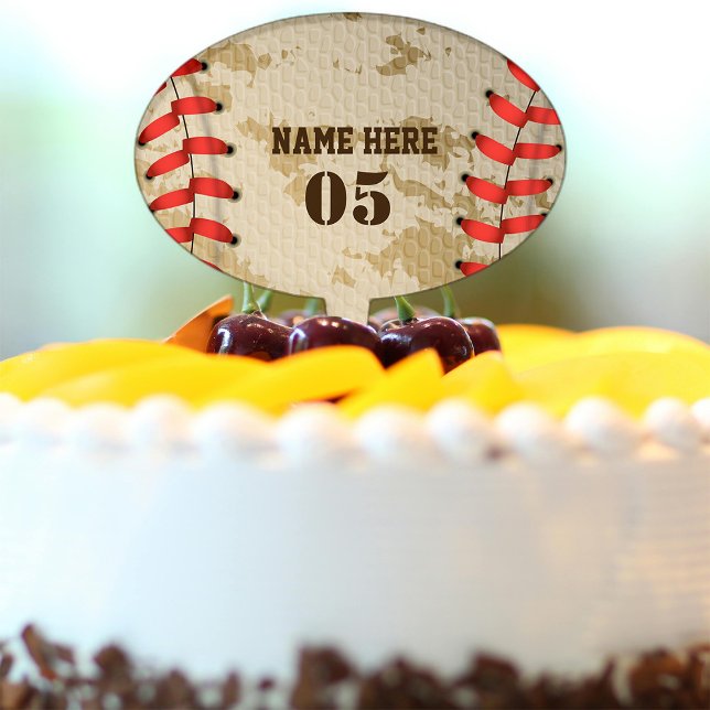 Personalized Vintage Baseball Name Number Retro Cake Topper (Creator Uploaded)