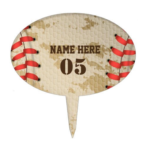 Personalized Vintage Baseball Name Number Retro Cake Topper
