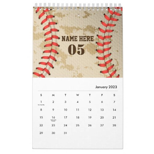 Personalized Vintage Baseball Name Number Retro Calendar