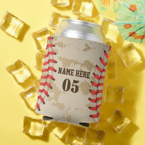 Personalized Vintage Baseball Name Number Retro Can Cooler