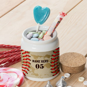 Personalized Vintage Baseball Name Number Retro Candy Jar
