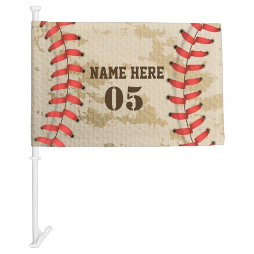 Personalized Vintage Baseball Name Number Retro Car Flag