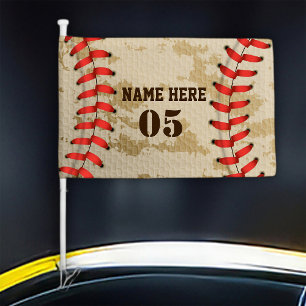 Personalized Vintage Baseball Name Number Retro Car Flag