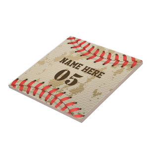 Personalized Vintage Baseball Name Number Retro Ceramic Tile