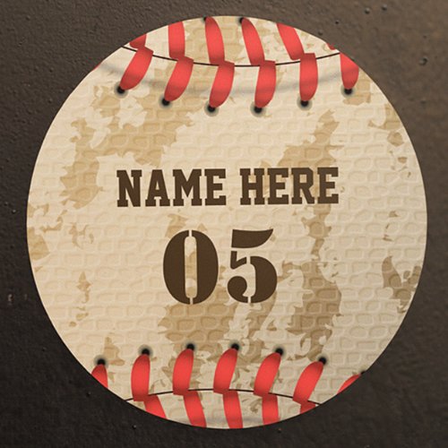 Personalized Vintage Baseball Name Number Retro Classic Round Sticker