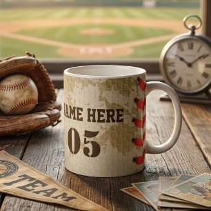 Personalized Vintage Baseball Name Number Retro Coffee Mug