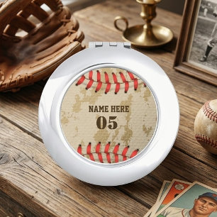 Personalized Vintage Baseball Name Number Retro Compact Mirror