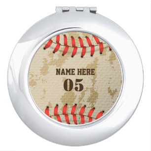 Personalized Vintage Baseball Name Number Retro Compact Mirror