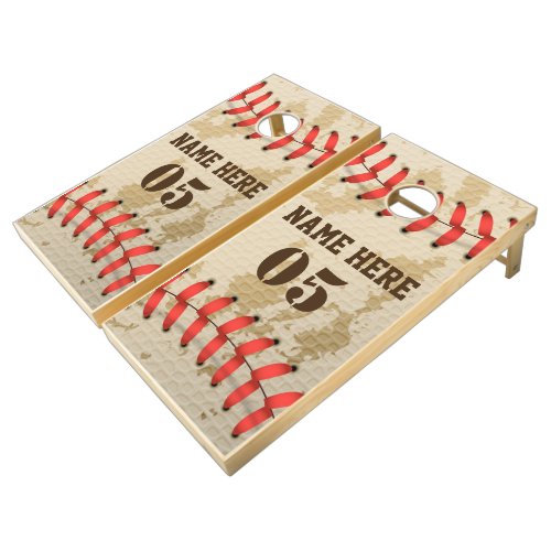 Personalized Vintage Baseball Name Number Retro Cornhole Set