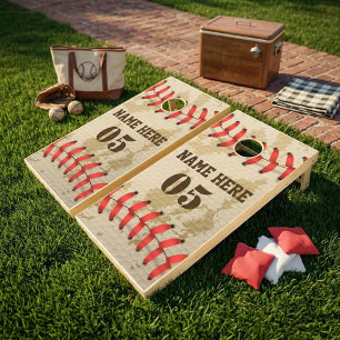 Personalized Vintage Baseball Name Number Retro Cornhole Set