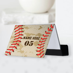 Personalized Vintage Baseball Name Number Retro Desk Business Card Holder