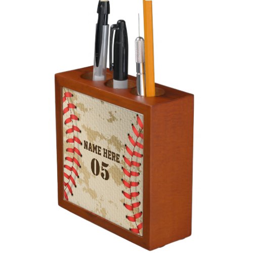 Personalized Vintage Baseball Name Number Retro Desk Organizer