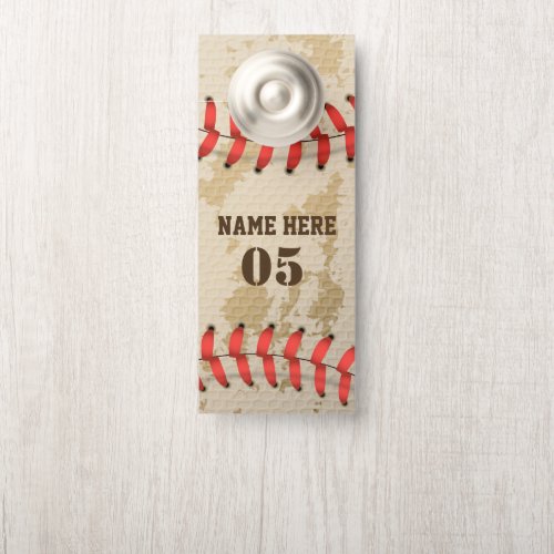 Personalized Vintage Baseball Name Number Retro Door Hanger