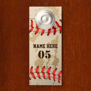 Personalized Vintage Baseball Name Number Retro Door Hanger