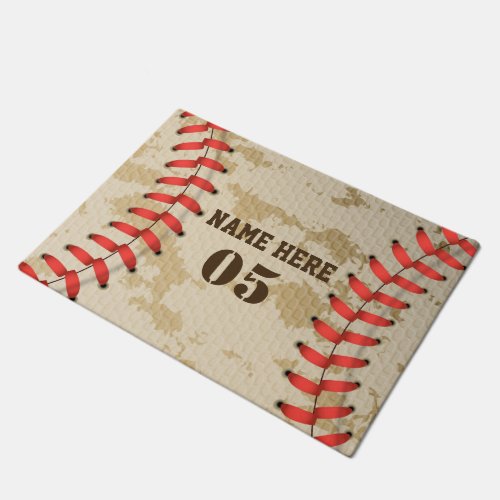 Personalized Vintage Baseball Name Number Retro Doormat