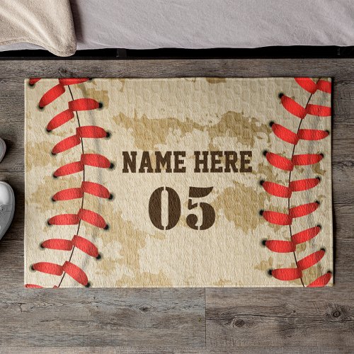 Personalized Vintage Baseball Name Number Retro Doormat