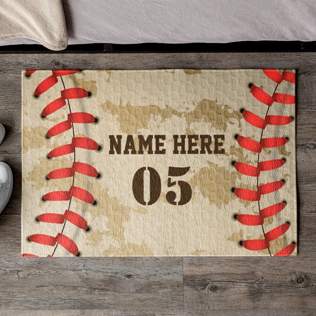 Personalized Vintage Baseball Name Number Retro Doormat (Creator Uploaded)