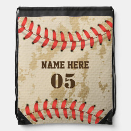 Personalized Vintage Baseball Name Number Retro Drawstring Bag