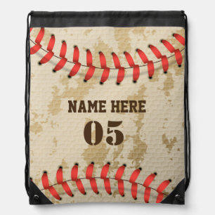 Personalized Vintage Baseball Name Number Retro Drawstring Bag