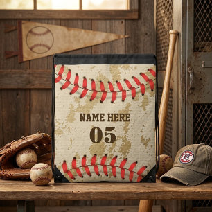 Personalized Vintage Baseball Name Number Retro Drawstring Bag