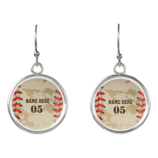 Personalized Vintage Baseball Name Number Retro Earrings